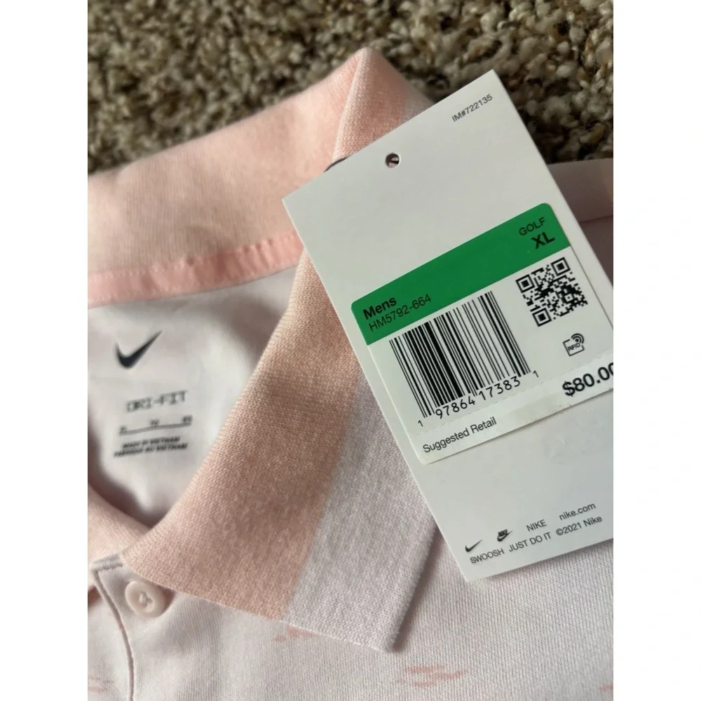 NEW Nike Tour Dri-Fit‎ Golf Polo Shirt Micro Print, Light Peach - Size XL